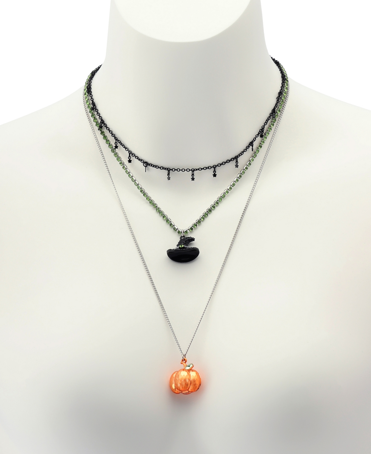 Betsey Johnson Faux Stone Witch Pumpkin Charm Layered Necklace