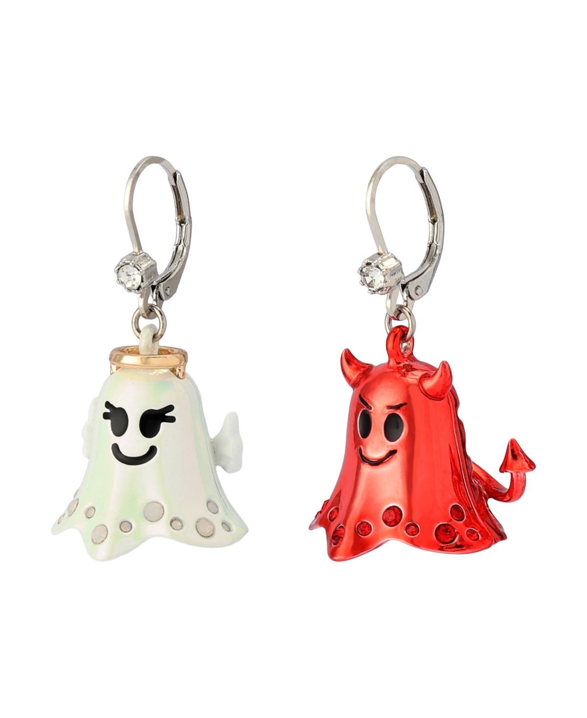 Betsey Johnson Faux Stone Halloween Angel Devil Mismatch Drop Earrings In Multi