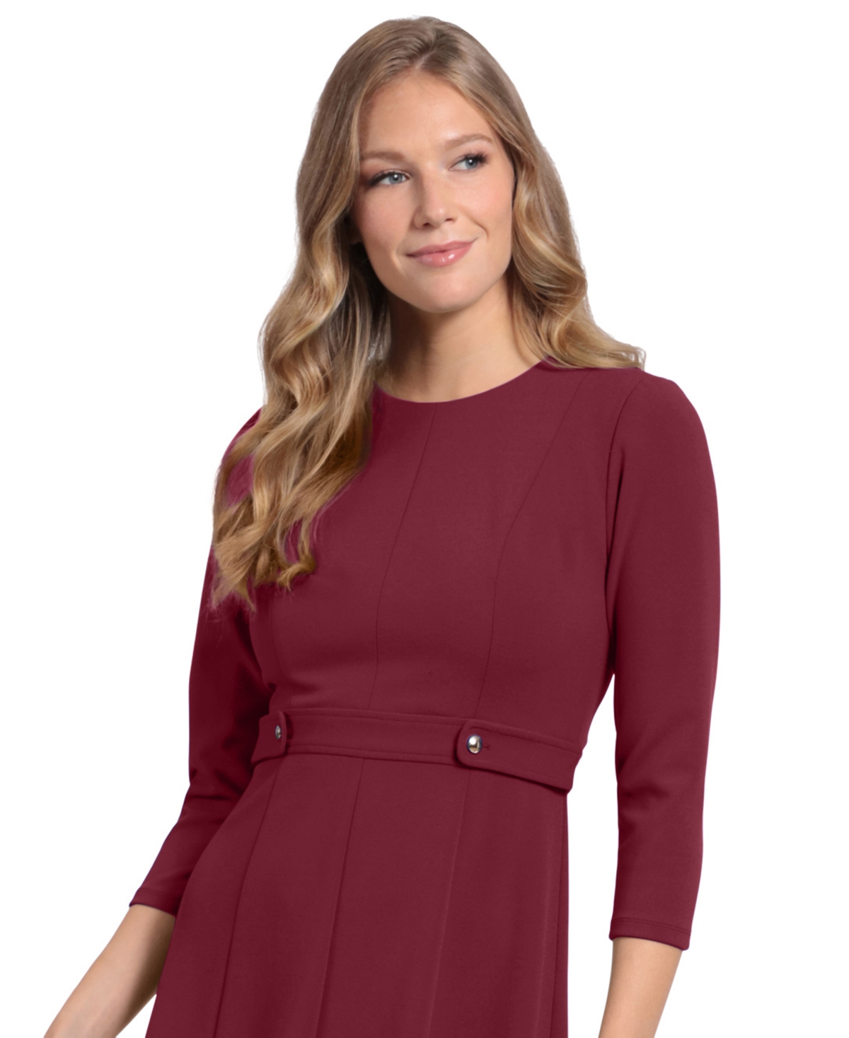 London Times Petite Side-tab Fit & Flare Dress In Burgundy