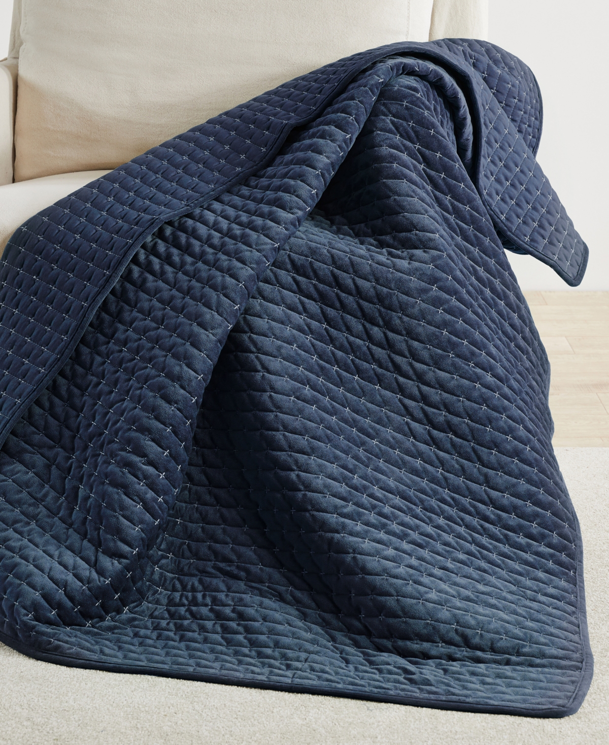 Levtex Velvet Stitch Reversible Quilted Throw, 50" X 60" In Blue