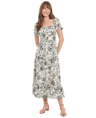 London Times - Petite Floral-Print Puff-Sleeve Maxi Dress