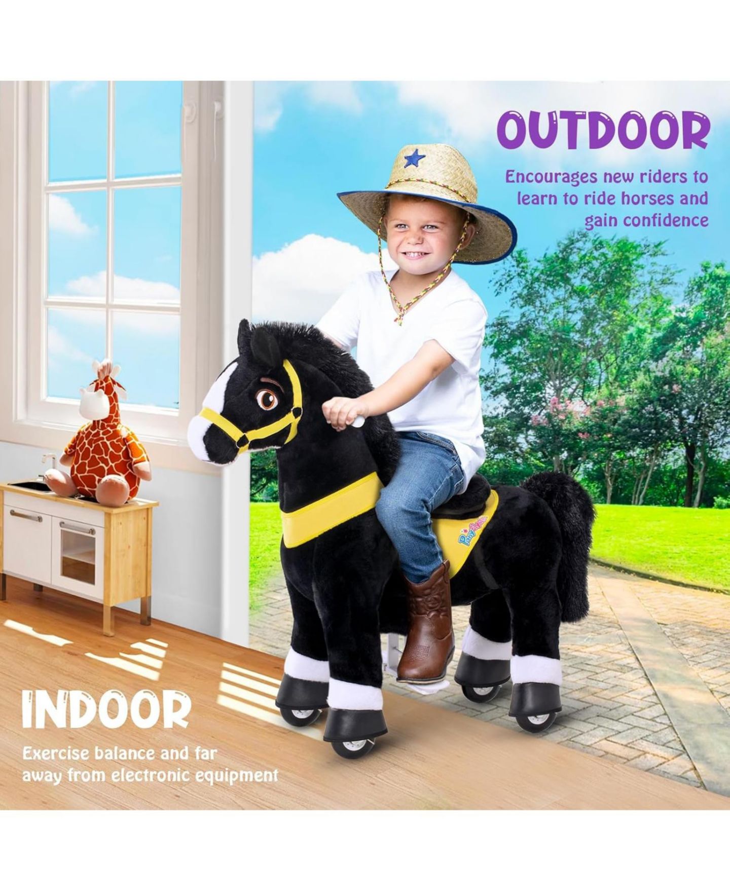 Детская игрушка PonyCycle Model E Size 4 Battery-Free Ride-On Horse with Hand Brake, Ages 4-7, цвет: Чёрный — фото 4