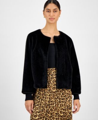 T Tahari - Women's Knit-Cuff Faux-Fur Jacket