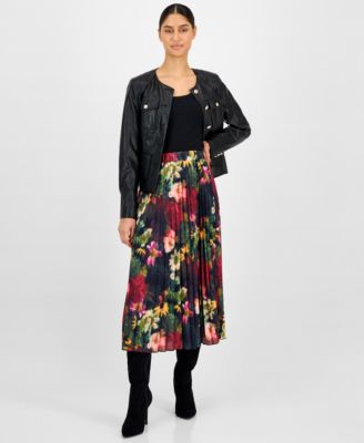 T Tahari - Women's Pleated Printed Midi Skirt