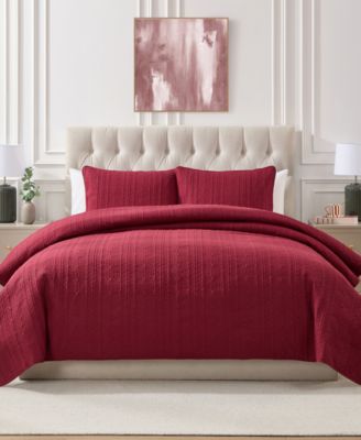 Cable-Knit Pinsonic Microfiber 3-Pc. Quilt Set, Full/Queen