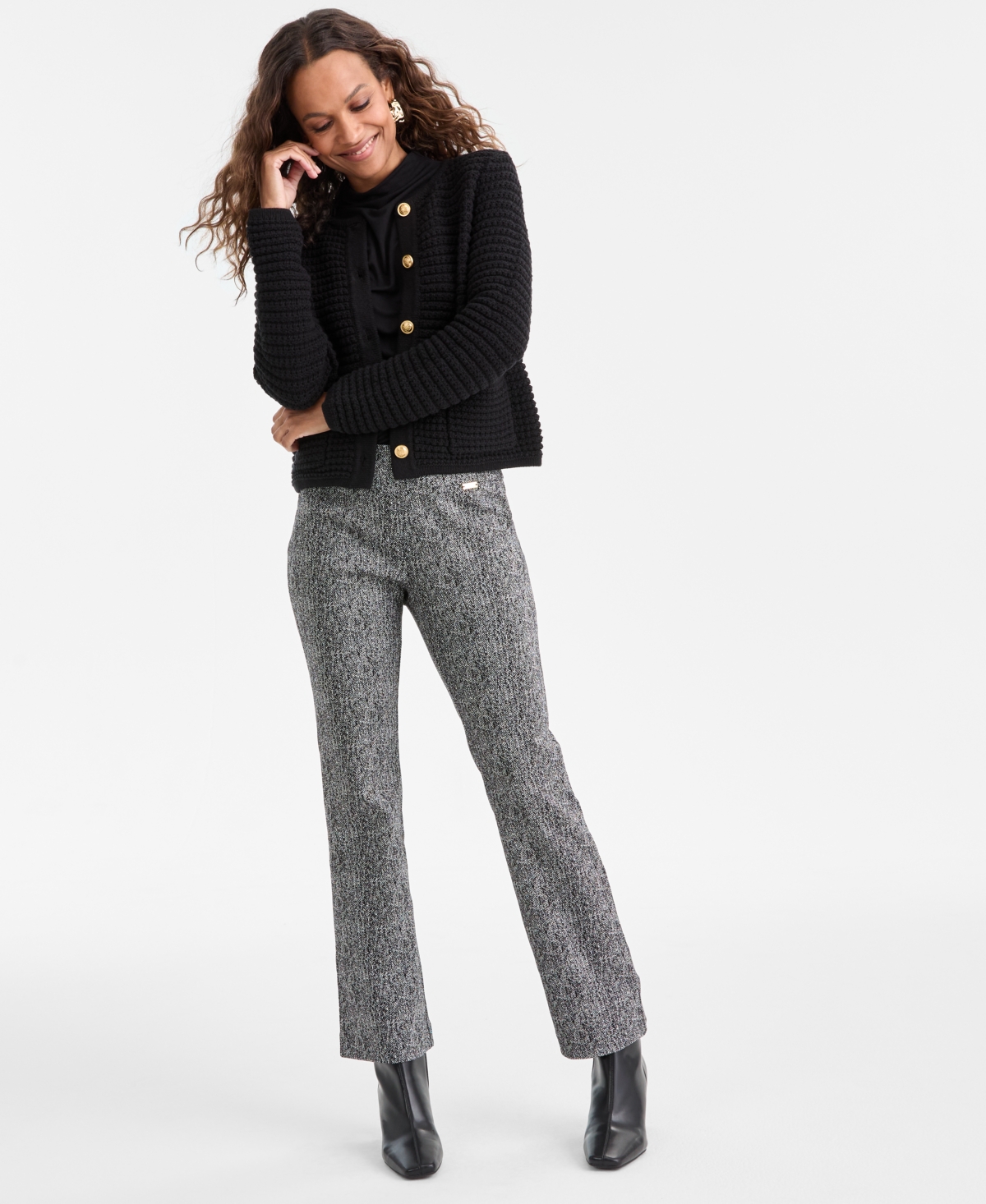 Inc International Concepts Herringbone Bootcut Pants, Petite & Petite Short, Macy's Exclusive In Gray