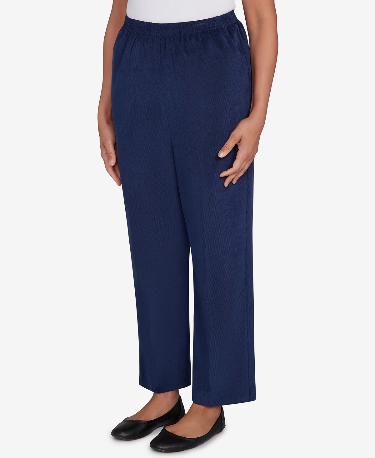 Alfred Dunner Women's Classic Corduroy Elastic Waist Short Length Pants In Blue