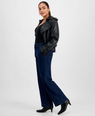 Petite Flat-Front Denim Pants, Created for Macy's