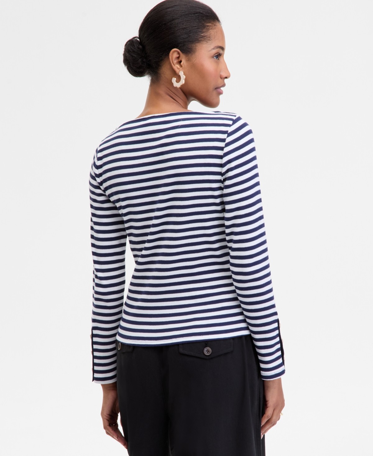 On 34th Women's Button-cuff Boatneck Top, Macy's Exclusive In Blue