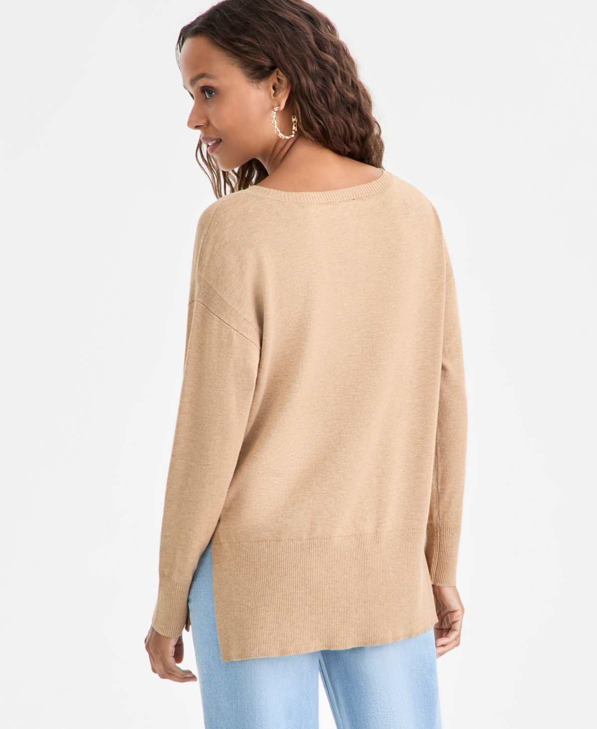 Inc International Concepts Petite Everyday Sweater Tunic, Macy's Exclusive In Brown