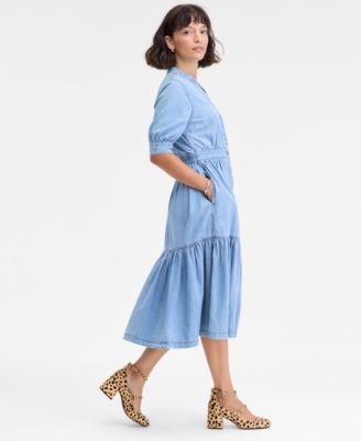 Women's Denim Puff-Sleeve Midi Dress, Macy's Exclusive
