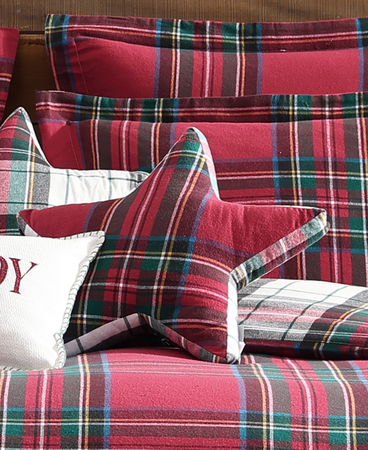 Levtex Spencer Plaid Star Shaped Decorative Pillow, 19" X 18" In Red