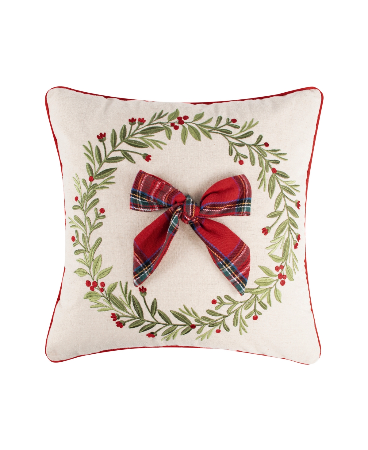 Levtex Merry Tartan Bow Embroidered Decorative Pillow, 18" X 18" In Green