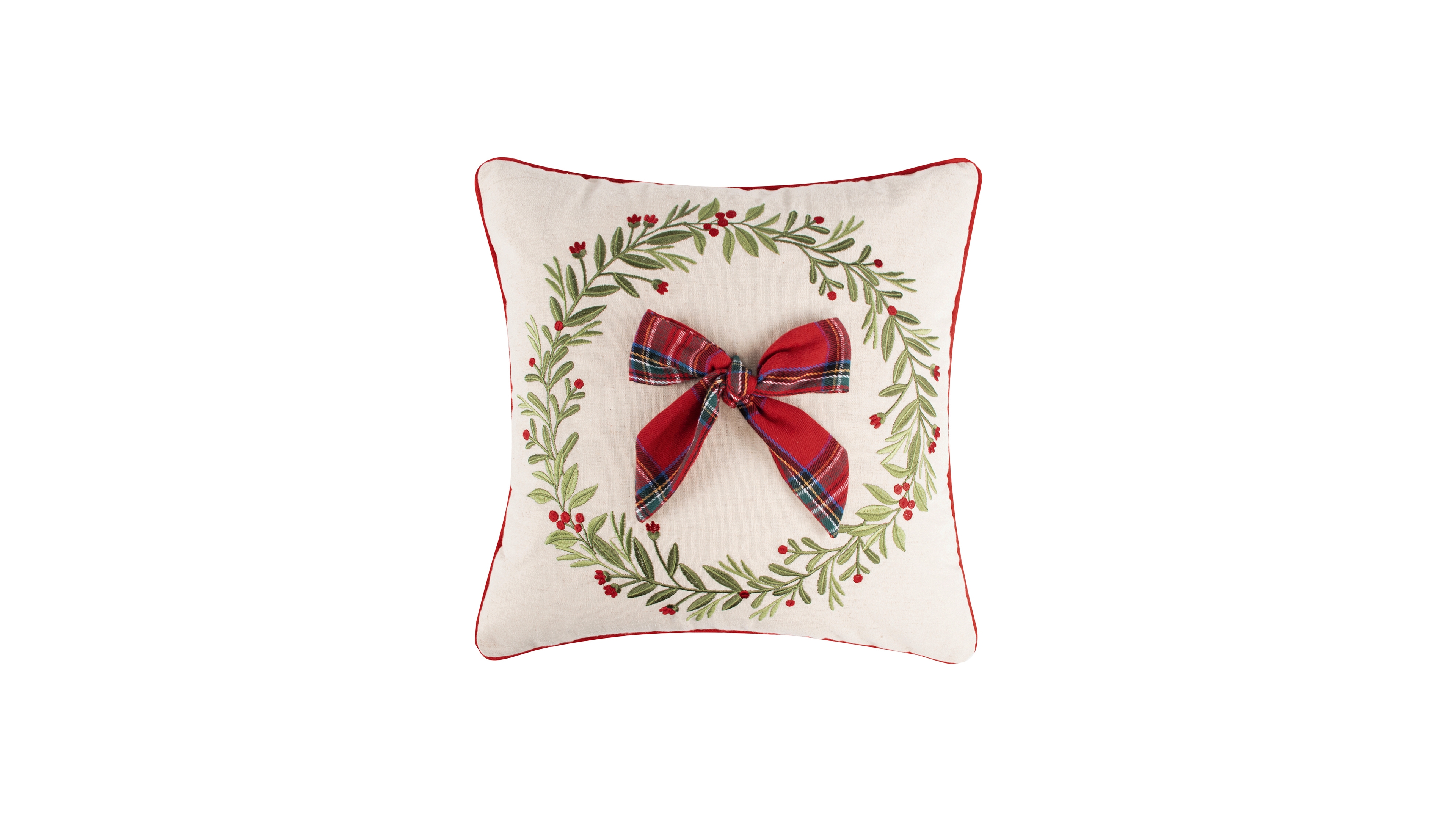Levtex Merry Tartan Bow Embroidered Decorative Pillow, 18" x 18"