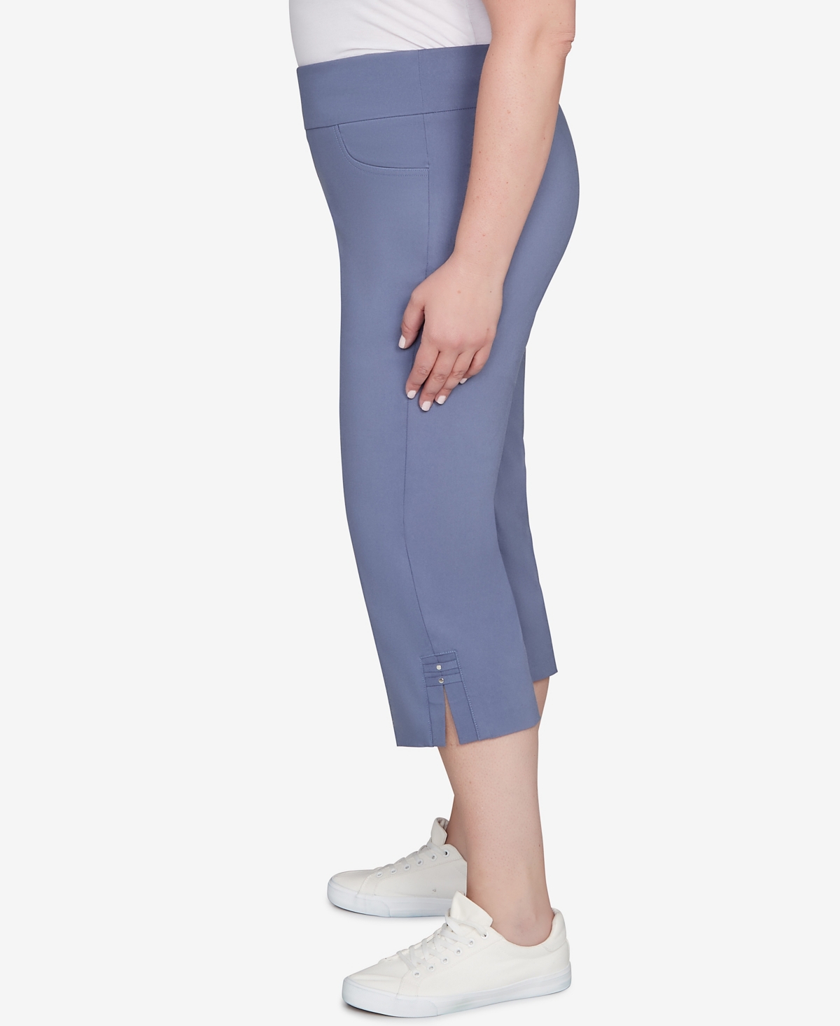 Hearts Of Palm Plus Size Solid Tech Stretch Capri Pants In Blue
