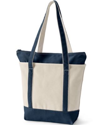 Medium 5 Pocket Zip Top Long Handle Canvas Tote Bag