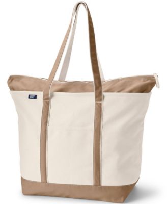 Lands' End Extra Large 5 Pocket Zip Top Long Handle Canvas Tote