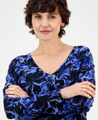 Petite Angela Abstract V-Neck Sweater, Macy's Exclusive