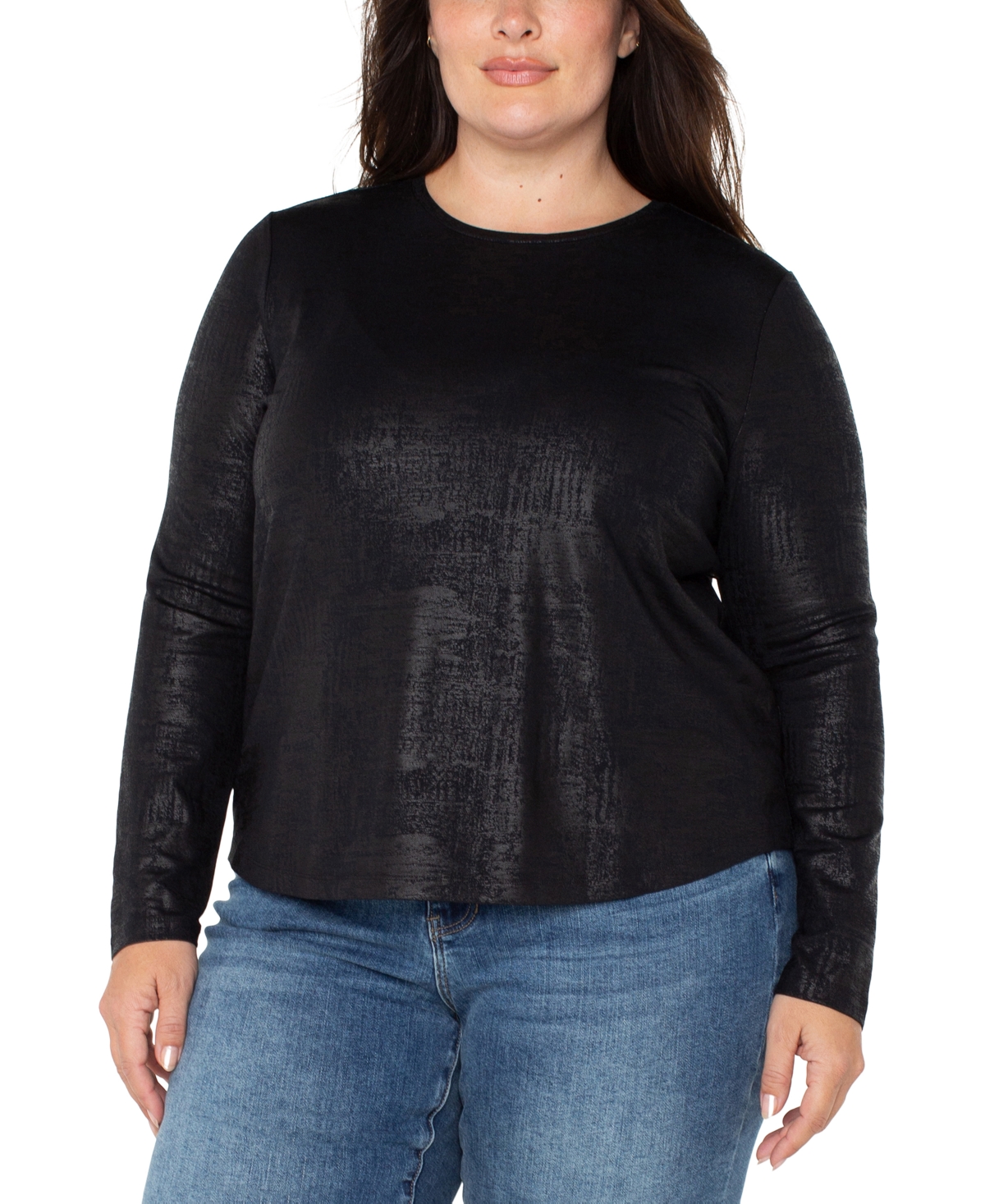 Liverpool Los Angeles Plus Size Long Sleeve Draped Knit Top In Black