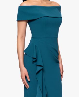 Off-the-Shoulder Midi Scuba Crepe Dress