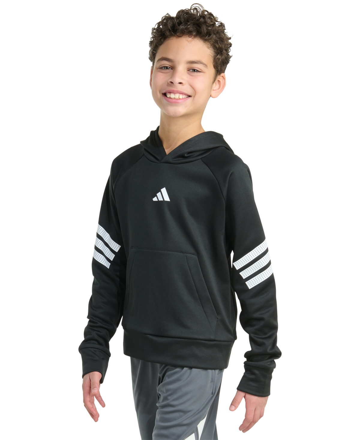 Adidas Originals Big Boys Long Sleeve Pull-on Hoodie Sweatshirt In Black