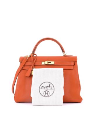 Pre-Owned Hermes Kelly 32 Handbag Orange Chevre de Coromandel with Gold Hardware