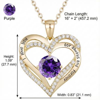 14K Gold Plated Heart ''I Love You'' Pendant with Colored Cubic Zirconia