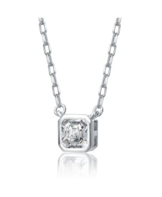 Women's Asscher-Cut Clear CZ Bezel-Set Pendant Necklace