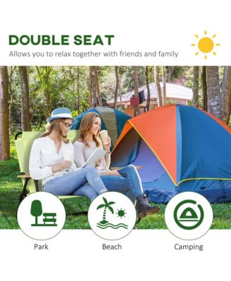 2 Person Camping Couch, Double Folding Chair w/ Cupholders,