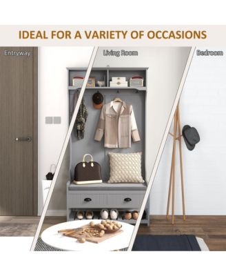 Hall Tree, Coat Rack and Bench Seat with 4 Hooks, 2 Drawers,