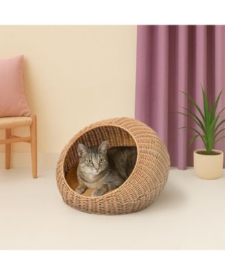 Fiora 19.5" x 18" Modern Circular Faux Wicker Pet Bed with Machine-Washable Cushion