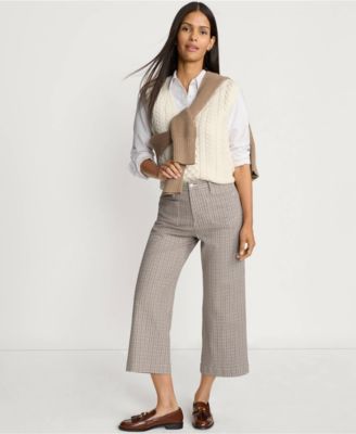 Women's Printed Twill High Rise 5 Pocket Wide Leg Crop Pants