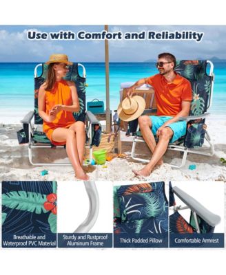 2-Pack Folding Backpack Beach Chair 5-Position Outdoor Reclining Chairs with Pillow