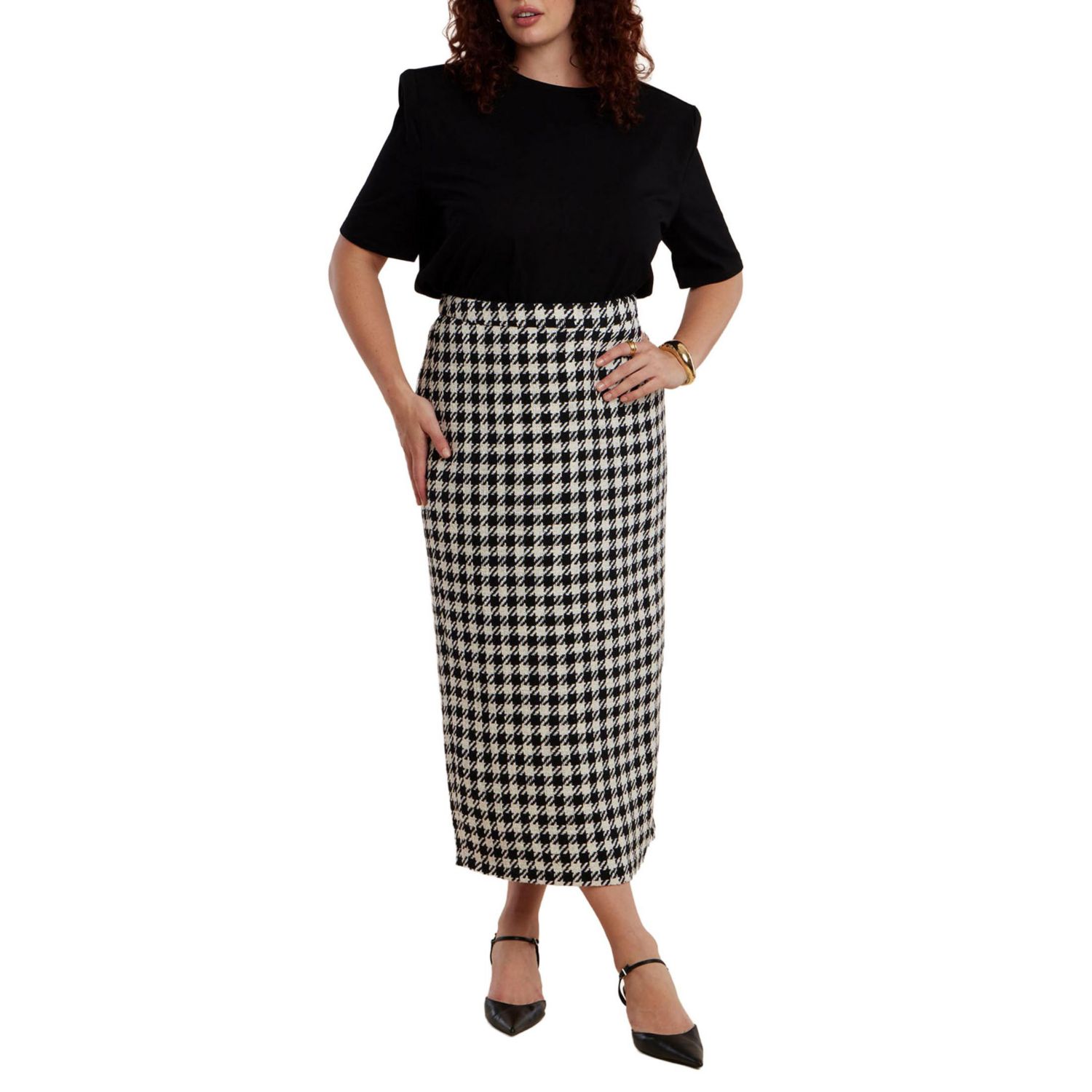 Women's Plus Size Houndstooth Column Maxi Skirt