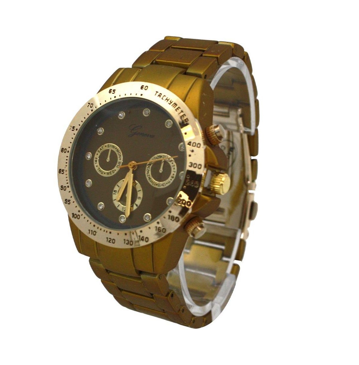 Olive Solid Color Metal Three Dial Women Watch