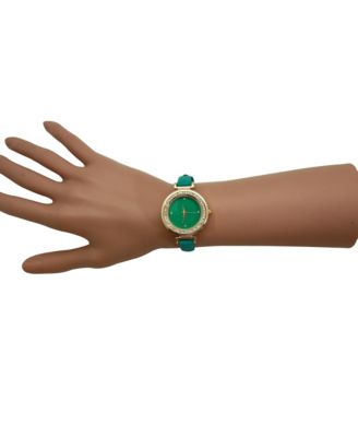 Green Thin Solid Color Strap and Rhinestones Women Watch