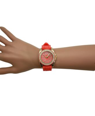 Orange Bright Silicone Band with Rhinestones Numeral Women Watch
