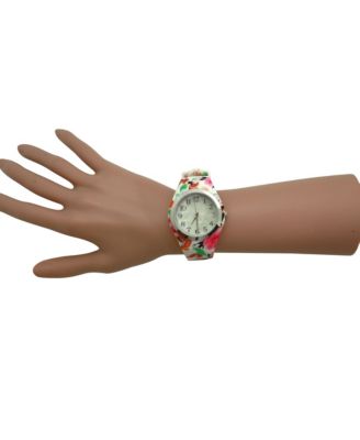Colorful Floral Printed Silicone Band Women Watch
