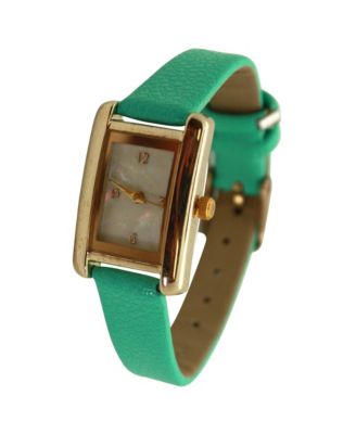 Mint Thin Gold Square Face Solid Faux Leather Women Watch