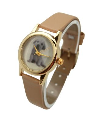 Beige Cat and Dog Face Faux Leather Band Women Watch