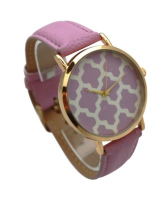 Lavender Geometric Pattern Leather Strap Watch