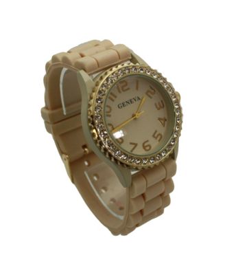 Beige Every Day Silicone and Rhinestones Colorful Women Watch