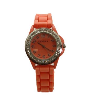 Coral Every Day Thin Band Silicone and Rhinestones Colorful Women Watch