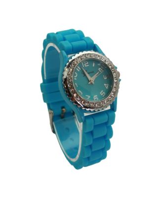 Light Blue Every Day Thin Band Silicone and Rhinestones Colorful Women Watch