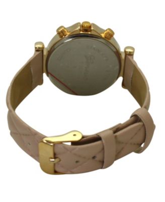Beige Quilted and Gold Detail Leather Strap Watch