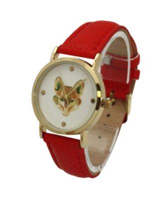 Red Fox Face Leather Strap Watch