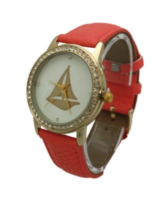 Pink Classic Style Sailboat Leather Strap Watch