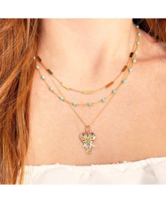 Multicolored Kaleidoscope Enamel Elephant Charm 14K Gold