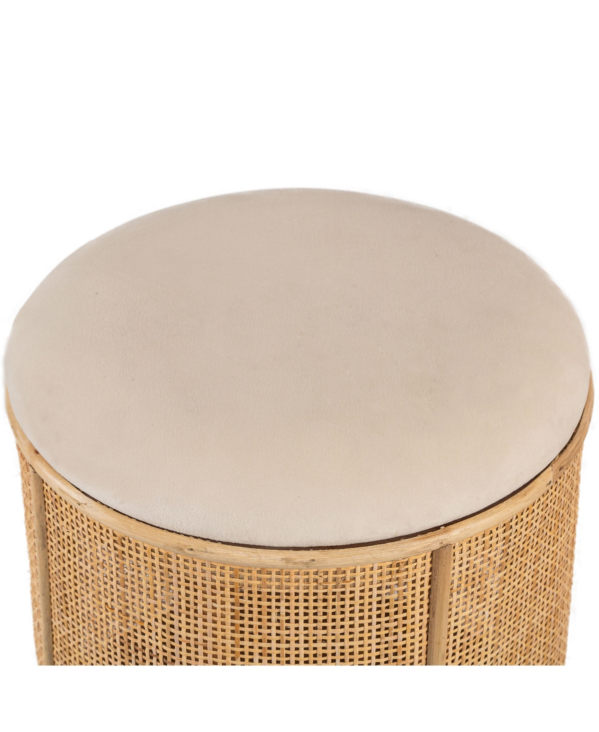 Nordlys - Beige Velvet and Rattan Pouf Exotic Boho Upholstery Living Room
