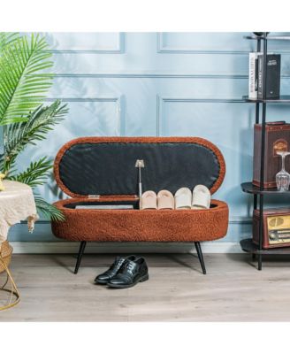 - Terracotta Boucl&eacute; Storage Bench Modern Design Style Upholstery Entry